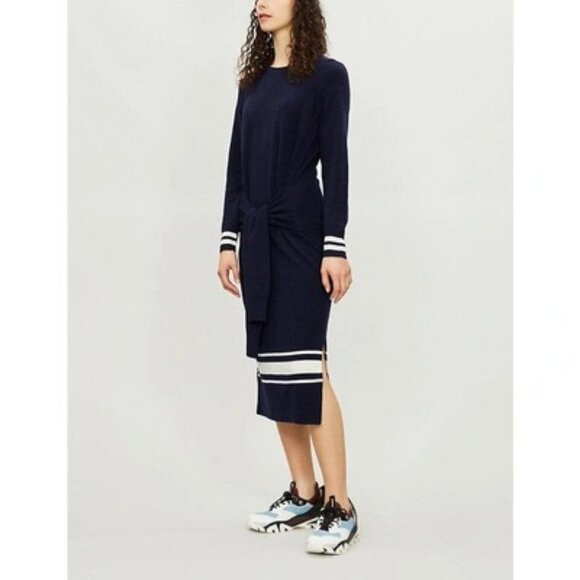 Sandro Cashmere Wool Stripe Midi Knit Sweater Bryone Dress Preppy Paris Academia - Picture 12 of 14